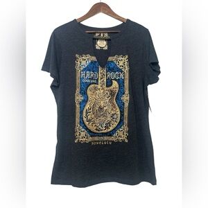 NWT Hard Rock Couture Honolulu Gray Graphic-Tee Metallic Gold & Blue Graphic XXL